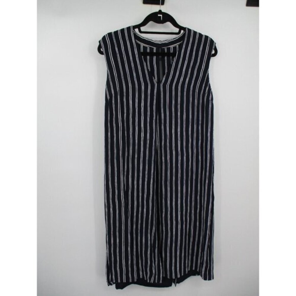 Ann Taylor Womens Maxi Dress Medium Striped Sleeveless Navy V Neck Casual Rayon